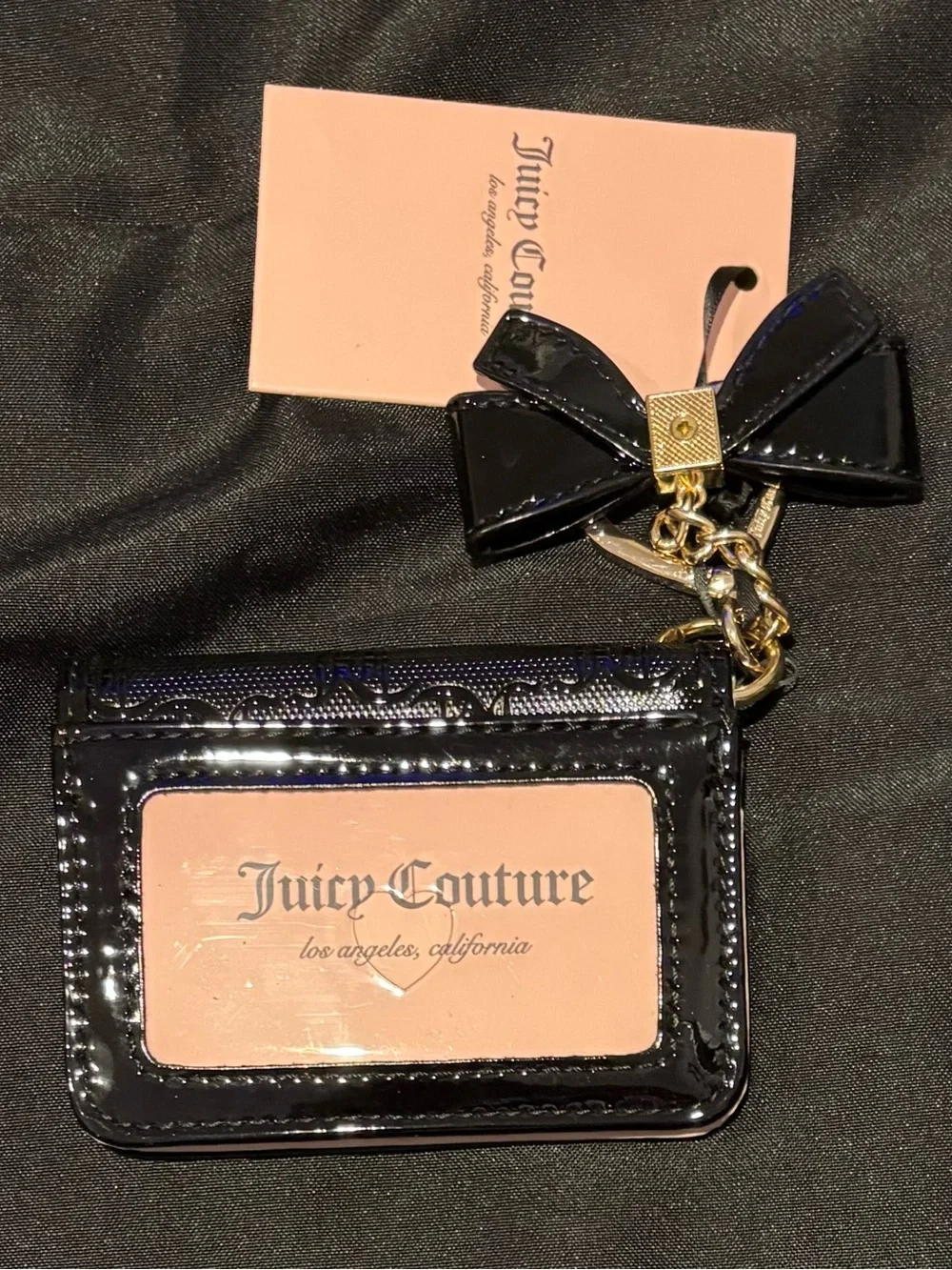 Juicy Couture Black Patent Bow Keychain Card Holder - NEW